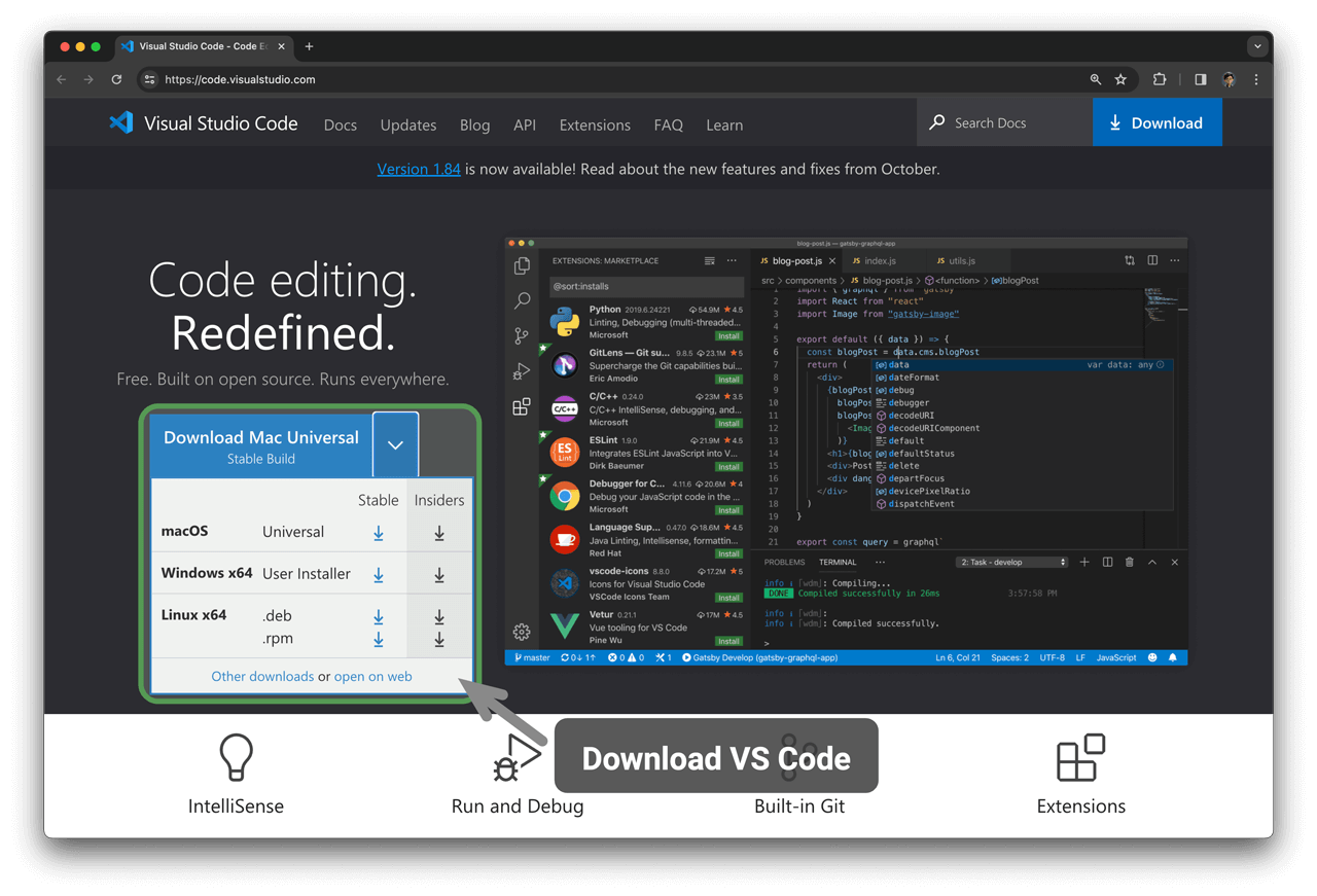 Tải xuống VS Code từ trang web chính thức